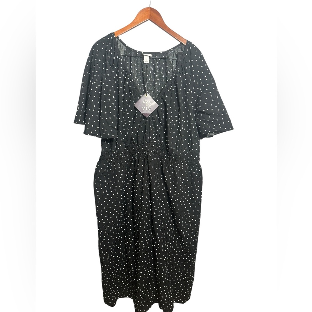 Ava & Viv Black Dress with White Heart Pattern Plus 3X New